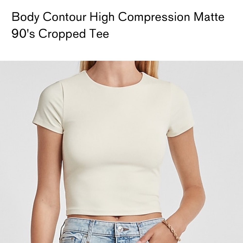 Express Body Contour High Compression Matte 90s Cropped Tee. Size XL. Color Swan